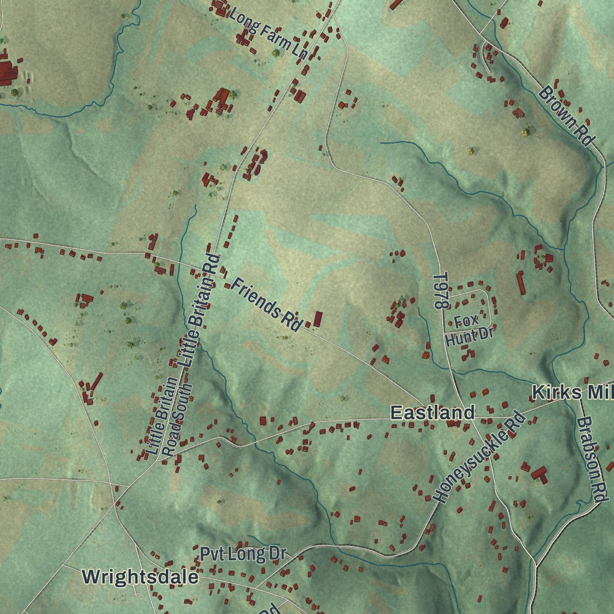 Second close-up of the map of Little Britain, Pennsylvania print showing more streets and buildings