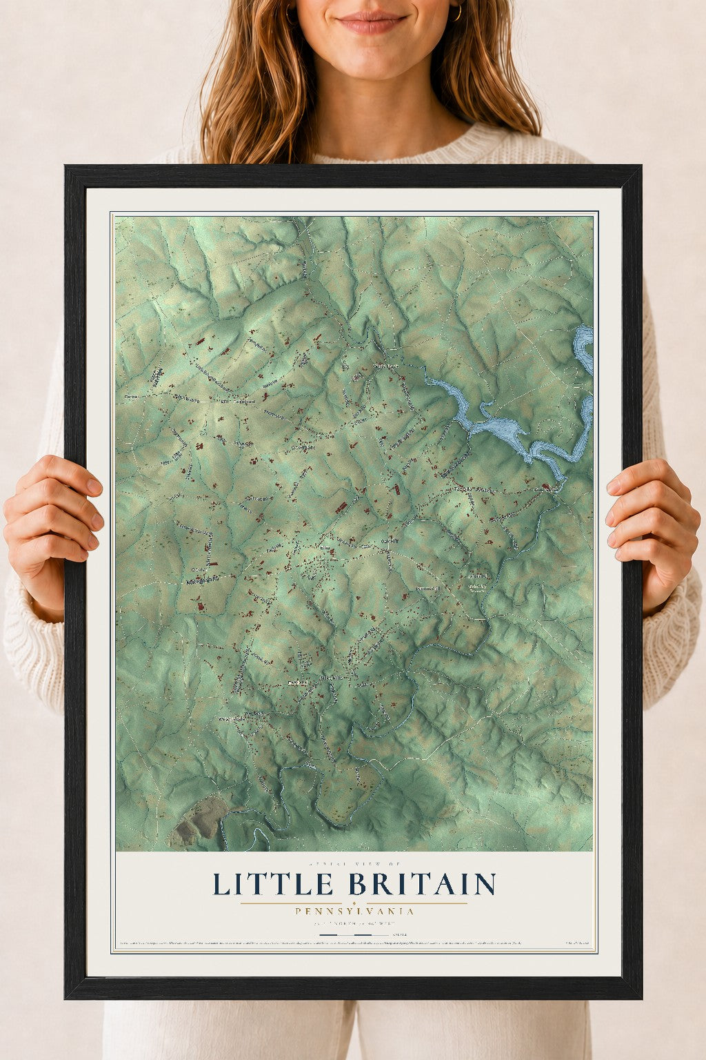 Map of Little Britain, Pennsylvania, 18 x 24 inch print in a black wood frame