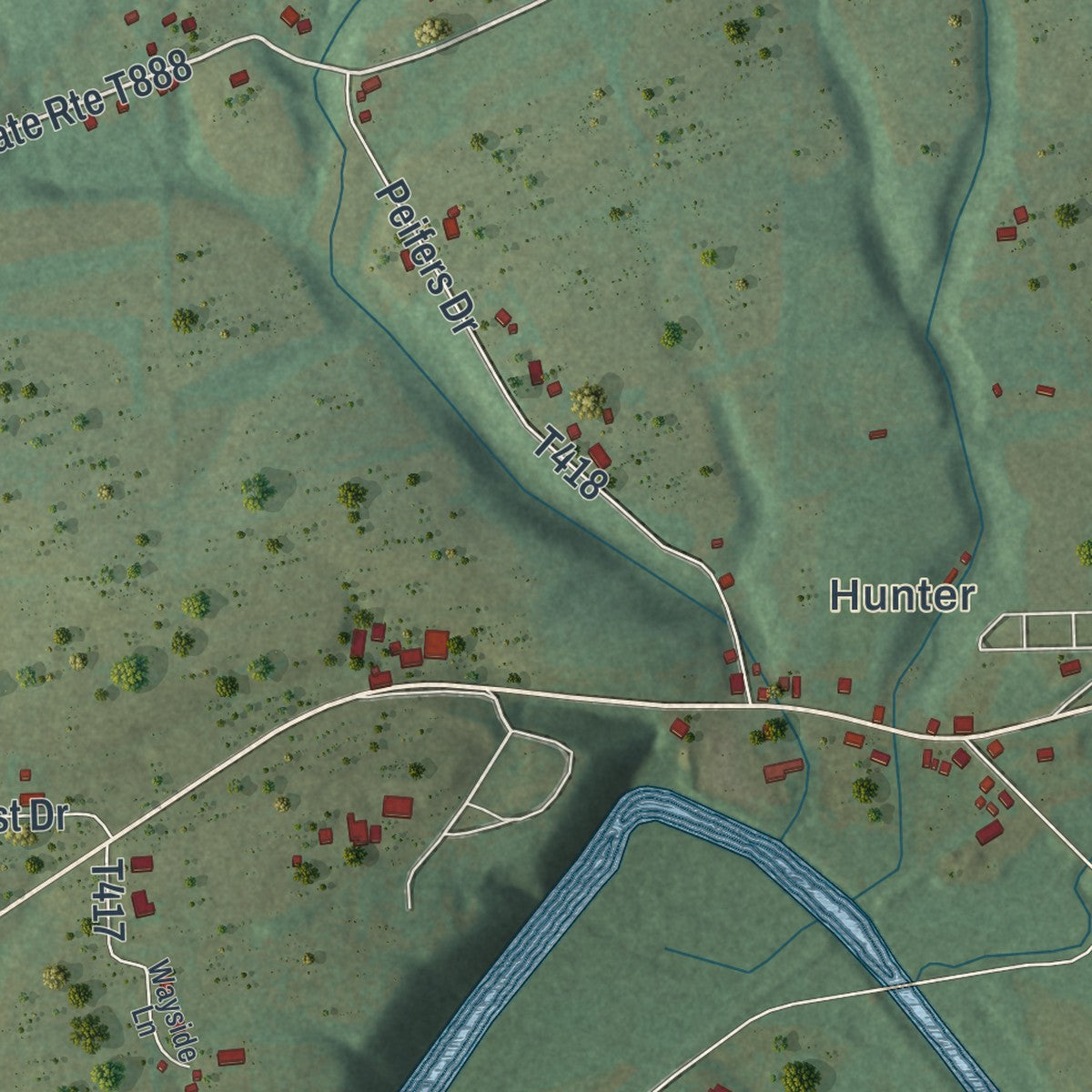 Close-up of the map of Little Mahanoy, Pennsylvania print showing street and building detail
