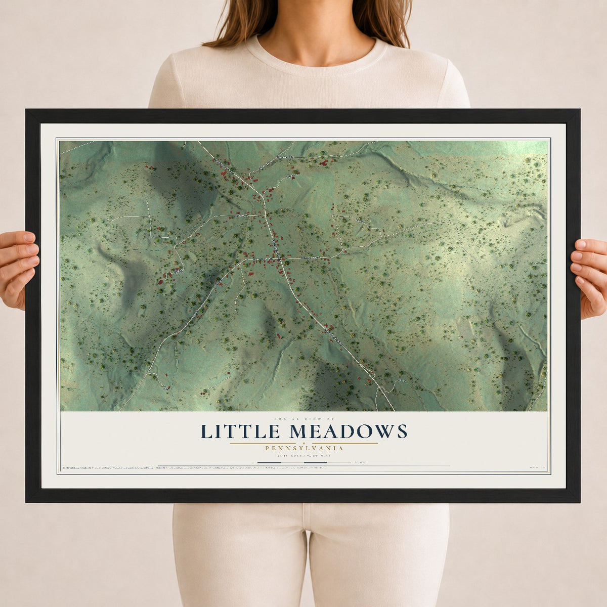 Map of Little Meadows, Pennsylvania, 18 x 24 inch print in a black wood frame