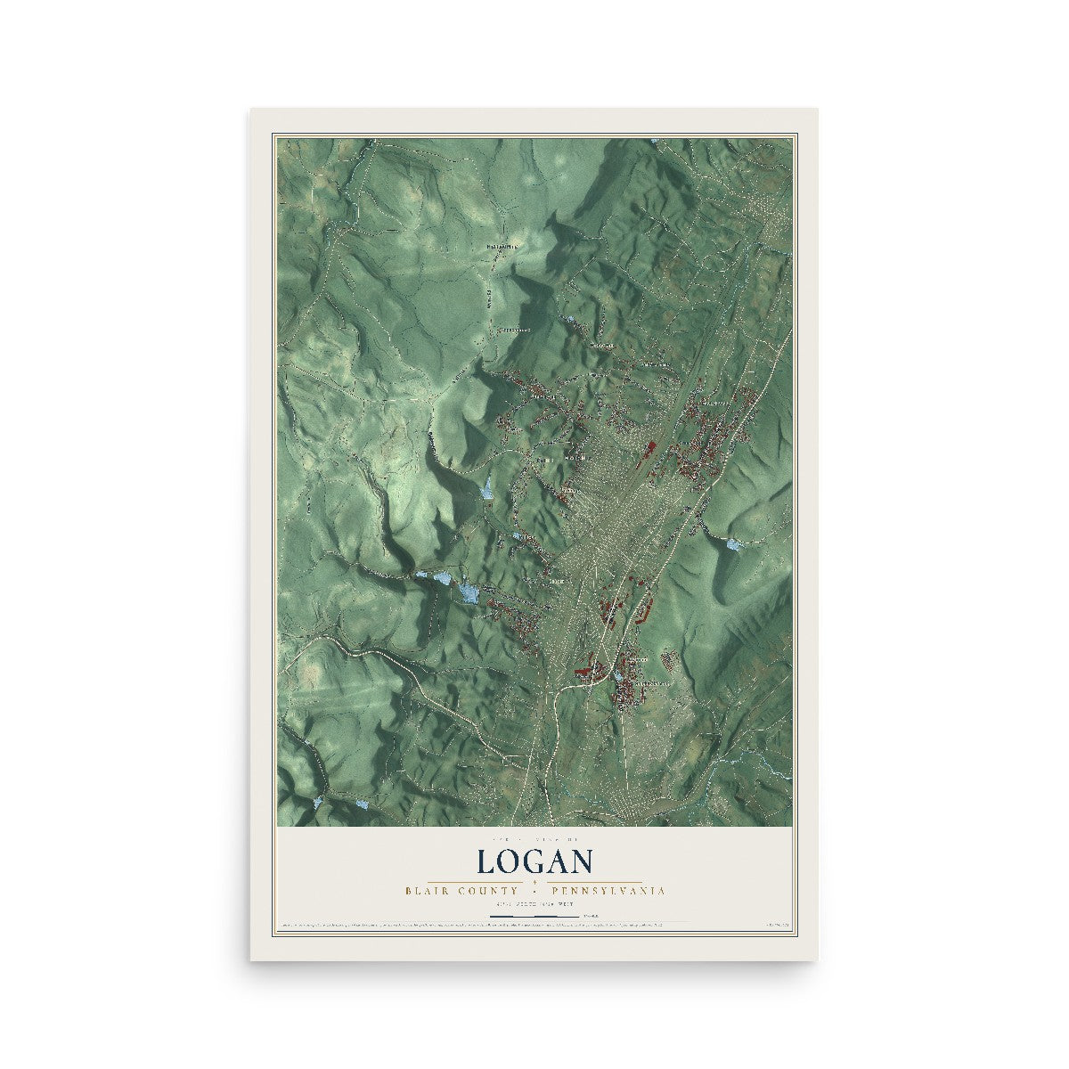 Map of Logan, Blair County, Pennsylvania, 12 x 18 inch unframed archival matte print