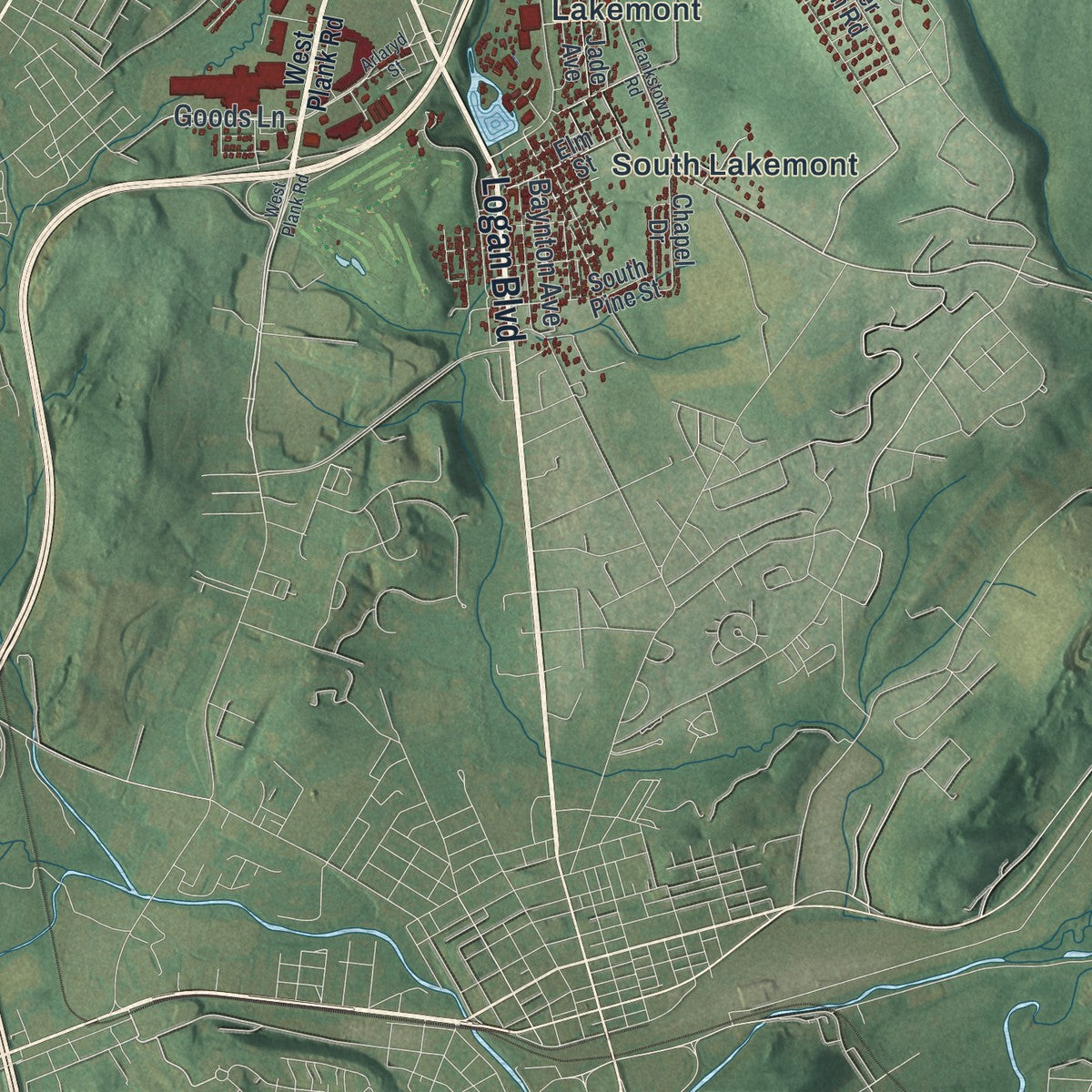 Second close-up of the map of Logan, Blair County, Pennsylvania print showing more streets and buildings