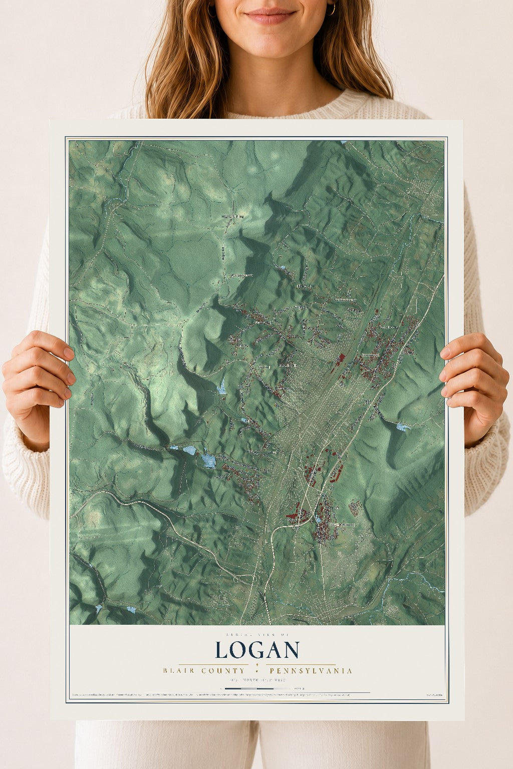 Map of Logan, Blair County, Pennsylvania, 18 x 24 inch unframed archival matte print