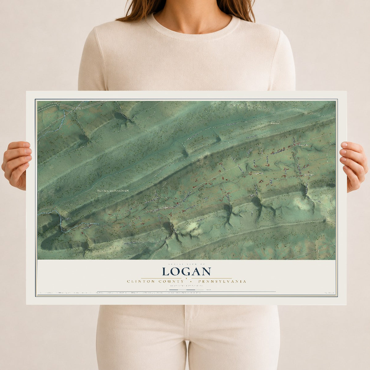 Map of Logan, Clinton County, Pennsylvania, 12 x 18 inch unframed archival matte print