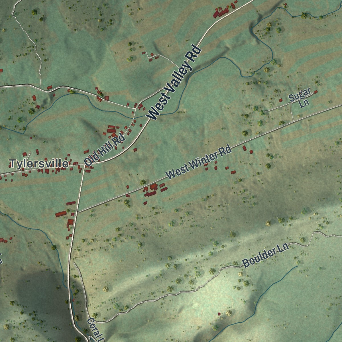 Close-up of the map of Logan, Clinton County, Pennsylvania print showing street and building detail
