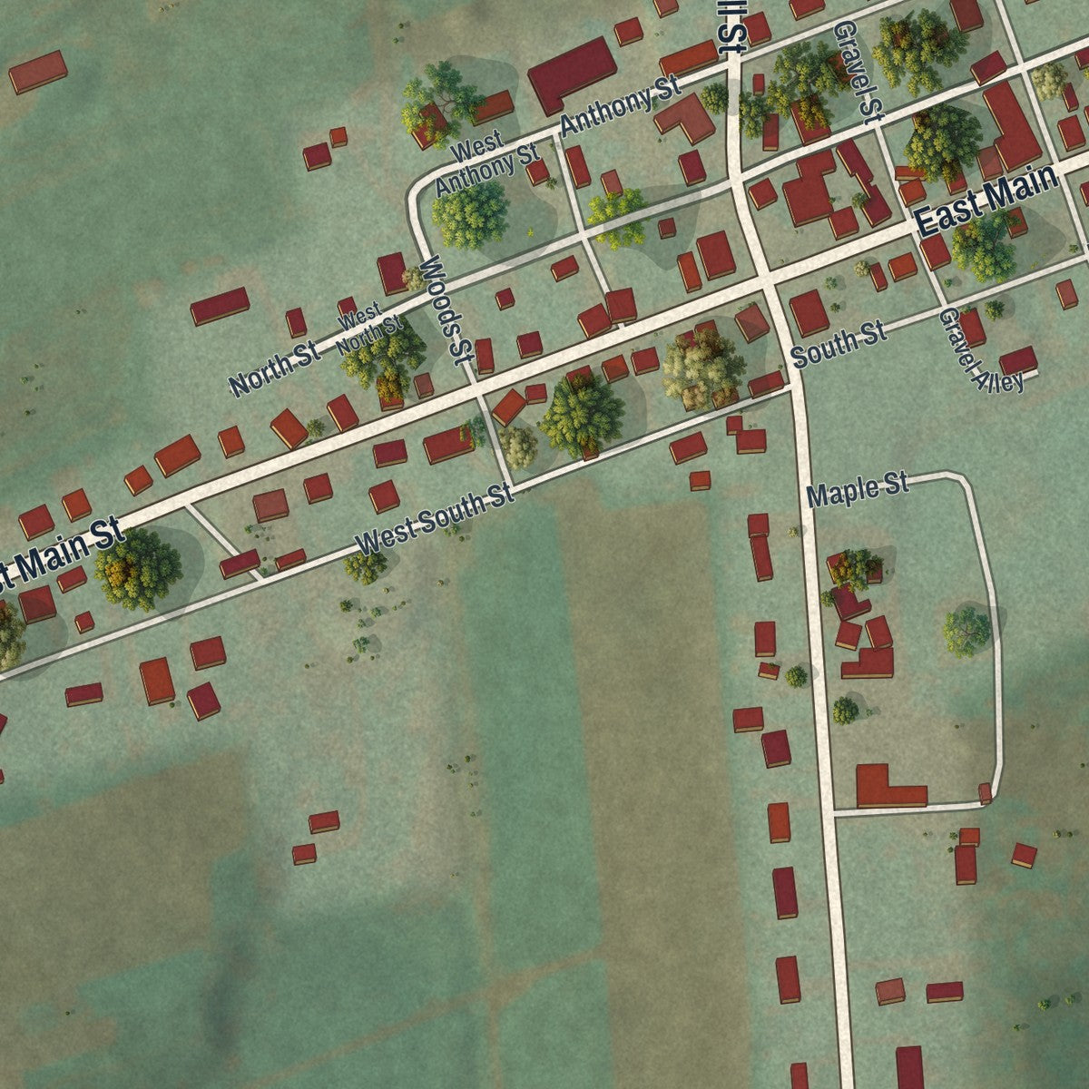 Close-up of the map of Loganton, Pennsylvania print showing street and building detail