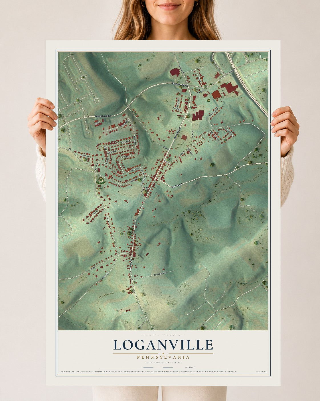 Map of Loganville, Pennsylvania, 24 x 36 inch unframed archival matte print