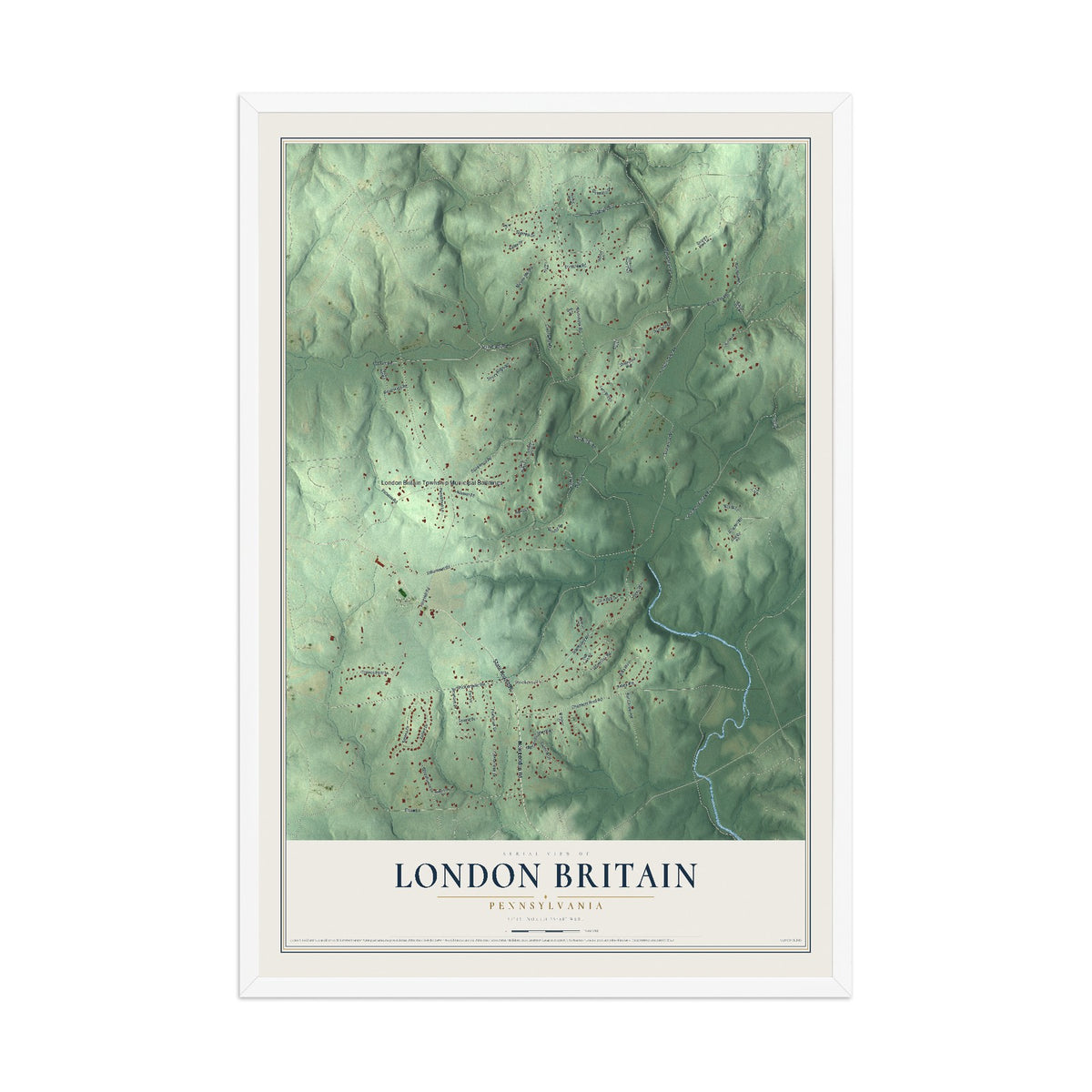 Map of London Britain, Pennsylvania, 12 x 18 inch print in a white wood frame