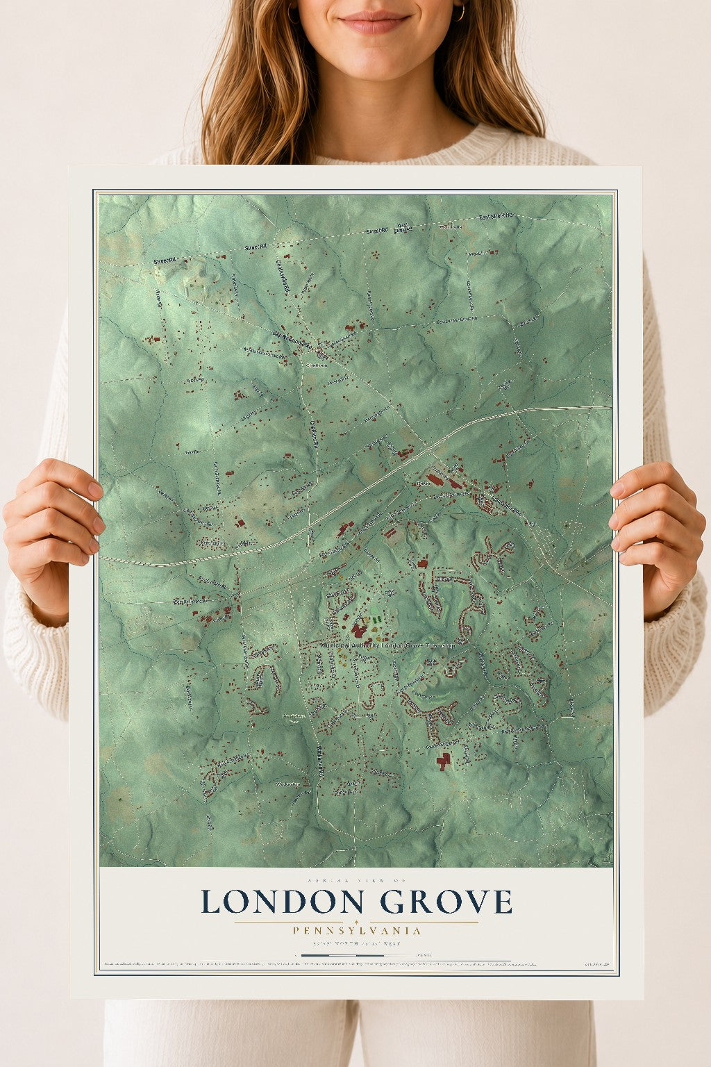 Map of London Grove, Pennsylvania, 18 x 24 inch unframed archival matte print