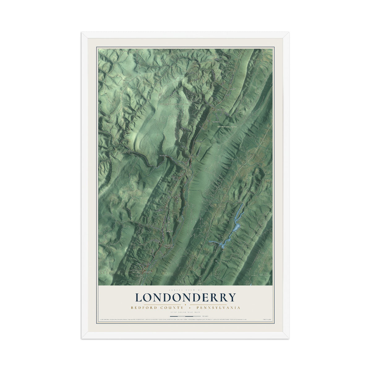 Map of Londonderry, Bedford County, Pennsylvania, 12 x 18 inch print in a white wood frame