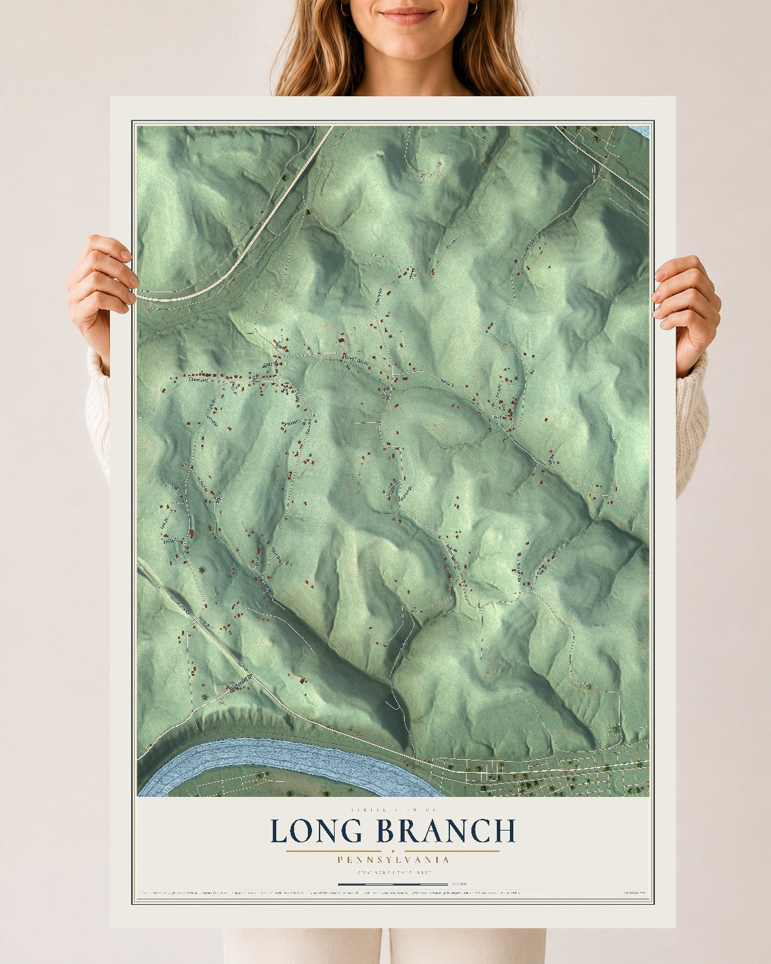 Map of Long Branch, Pennsylvania, 24 x 36 inch unframed archival matte print