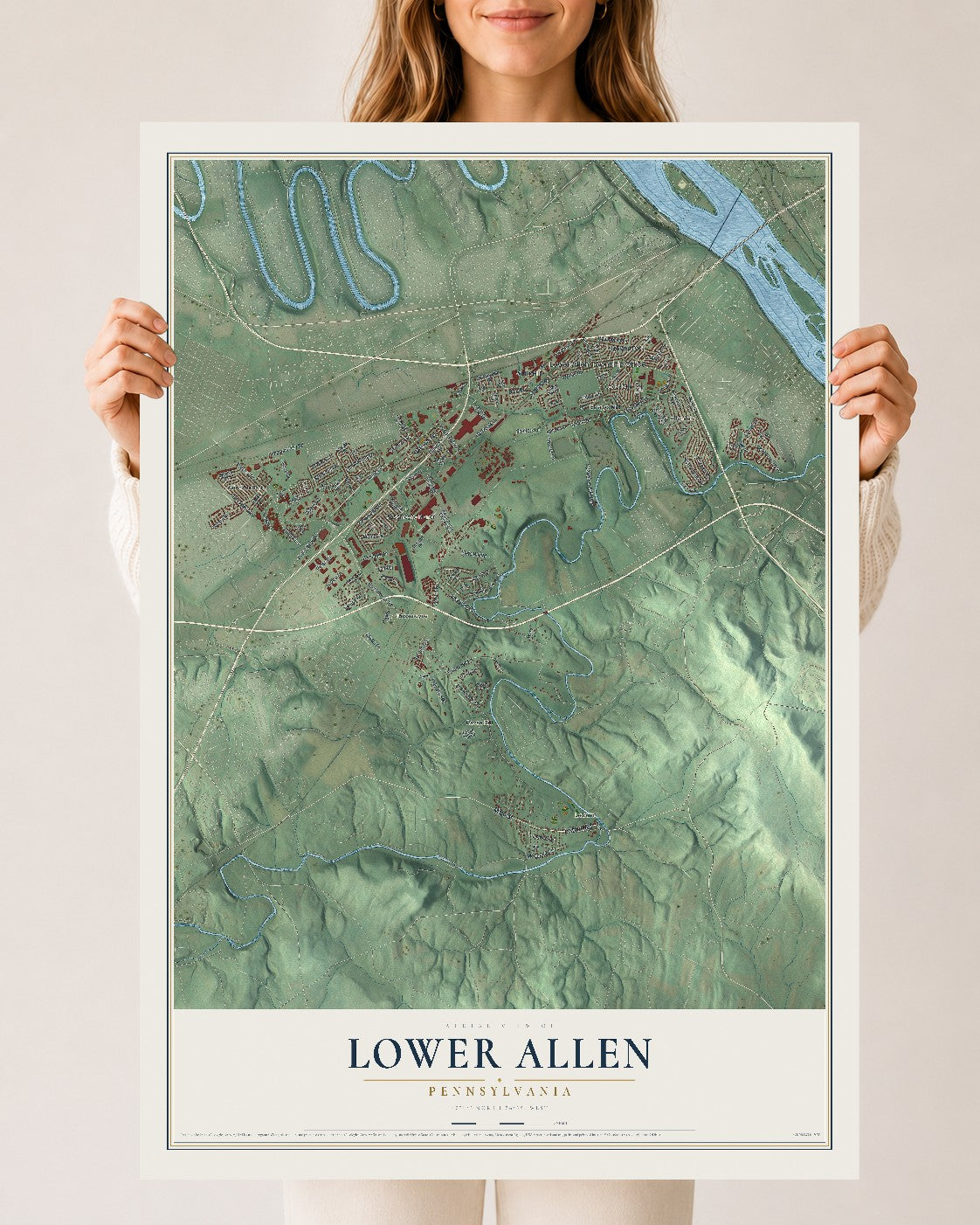 Map of Lower Allen, Pennsylvania, 24 x 36 inch unframed archival matte print