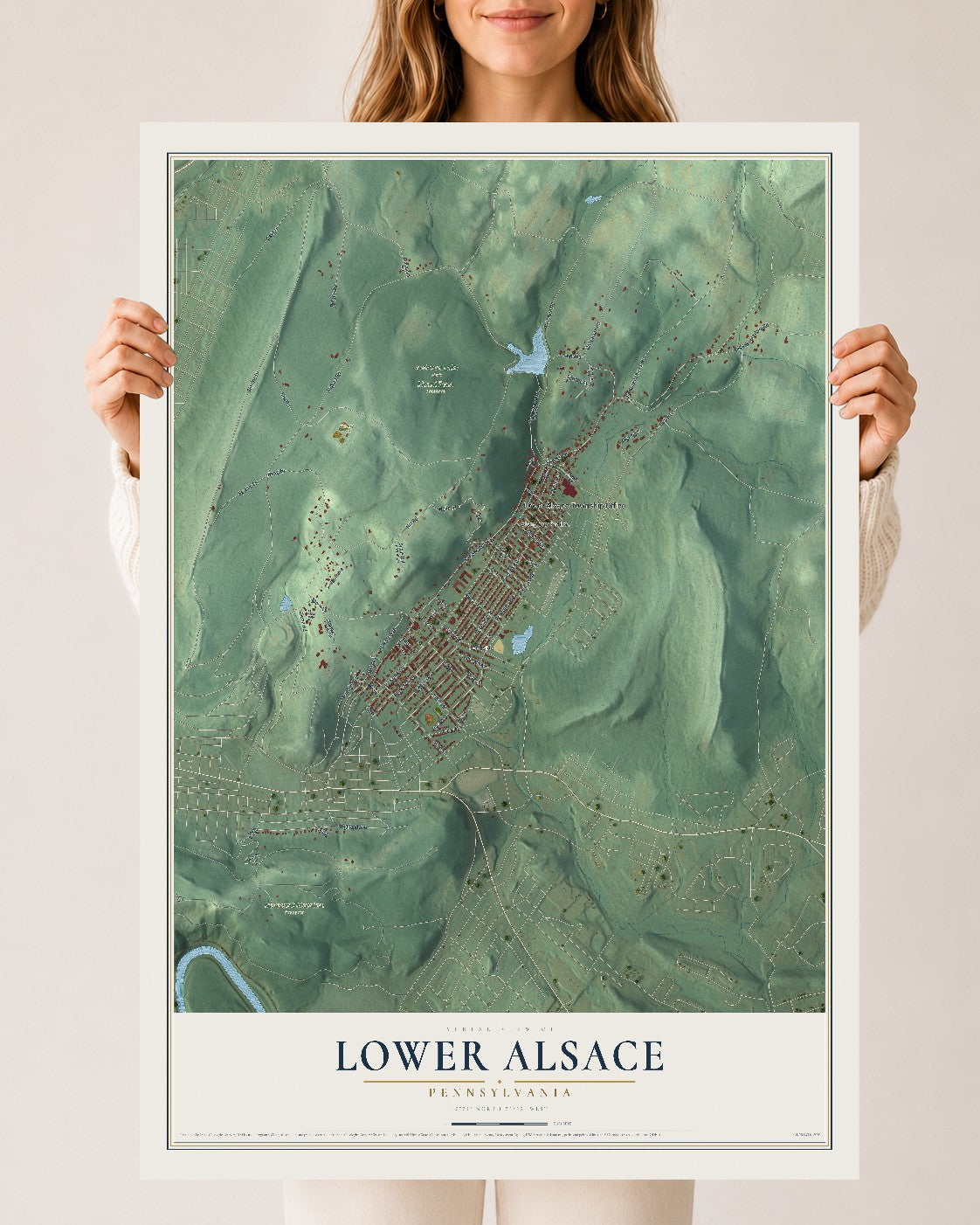 Map of Lower Alsace, Pennsylvania, 24 x 36 inch unframed archival matte print