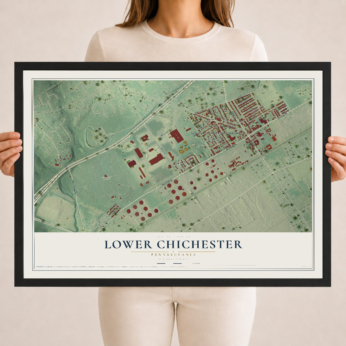 Map of Lower Chichester, Pennsylvania, 18 x 24 inch print in a black wood frame