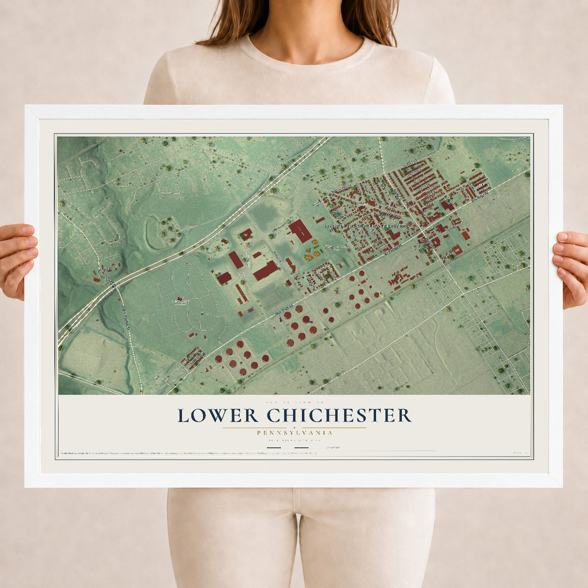 Map of Lower Chichester, Pennsylvania, 18 x 24 inch print in a white wood frame