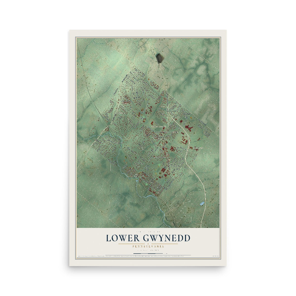Map of Lower Gwynedd, Pennsylvania, 12 x 18 inch unframed archival matte print