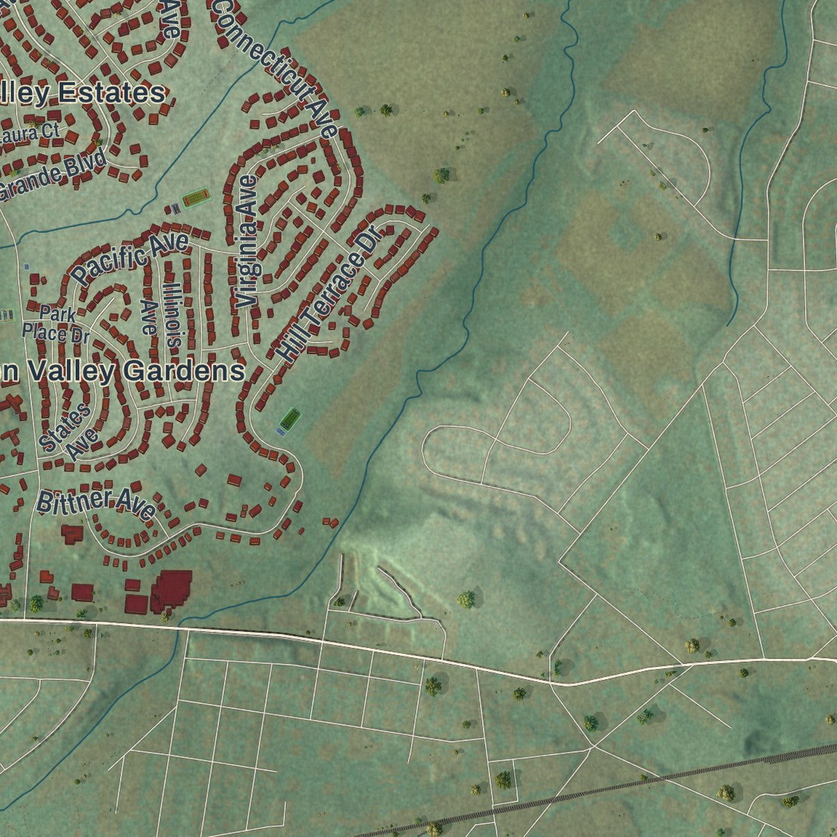 Close-up of the map of Lower Heidelberg, Pennsylvania print showing street and building detail