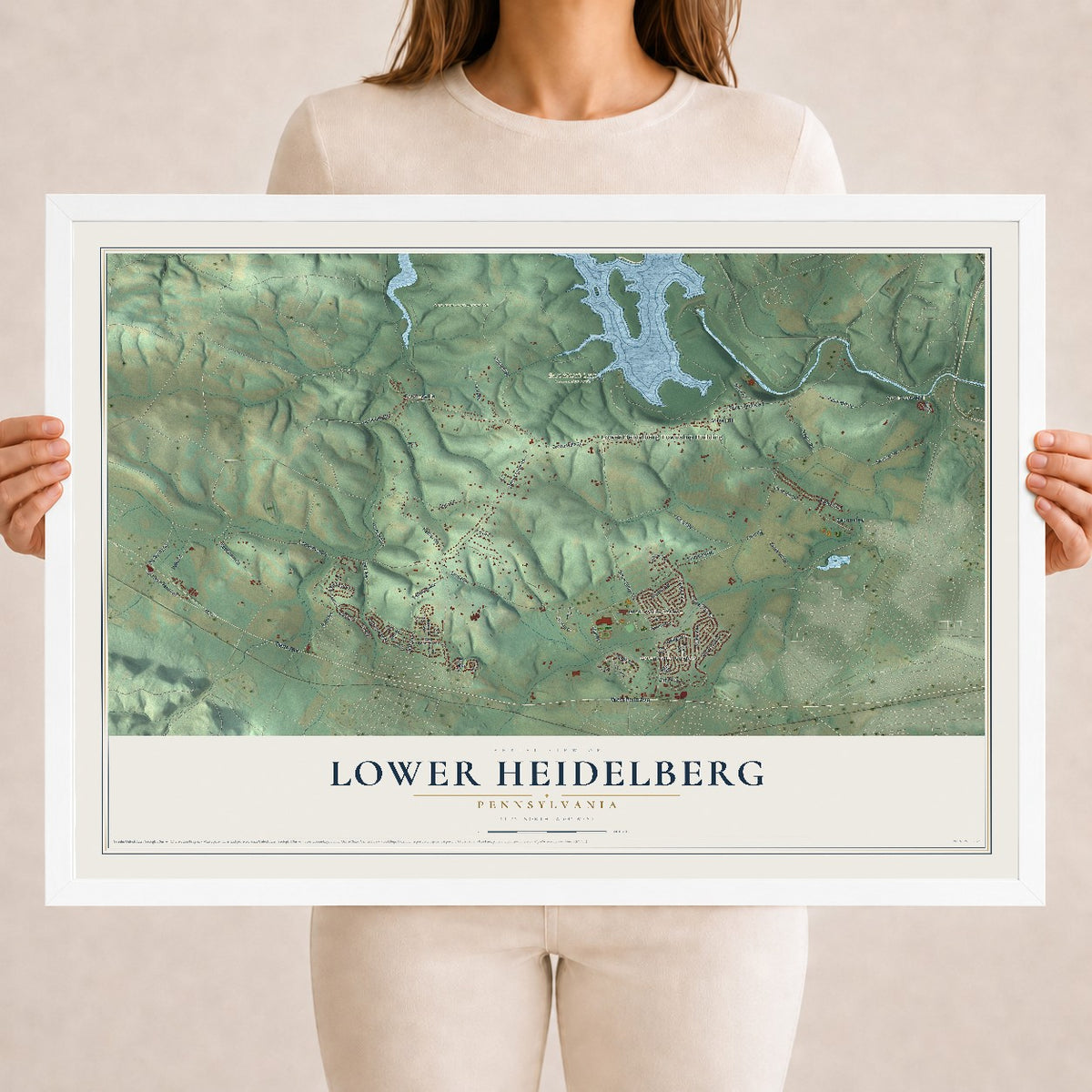 Map of Lower Heidelberg, Pennsylvania, 18 x 24 inch print in a white wood frame