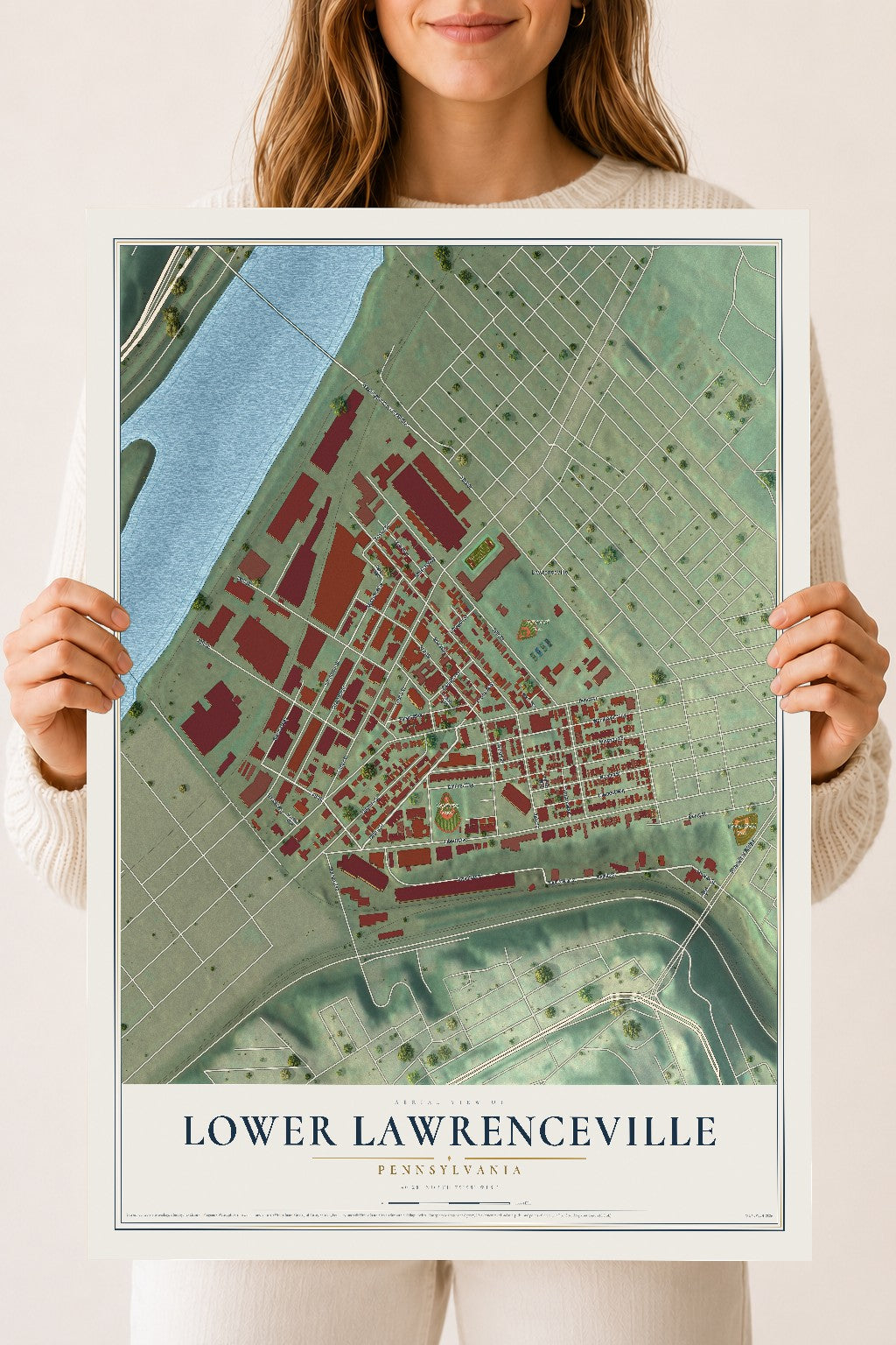 Map of Lower Lawrenceville, Pennsylvania, 18 x 24 inch unframed archival matte print