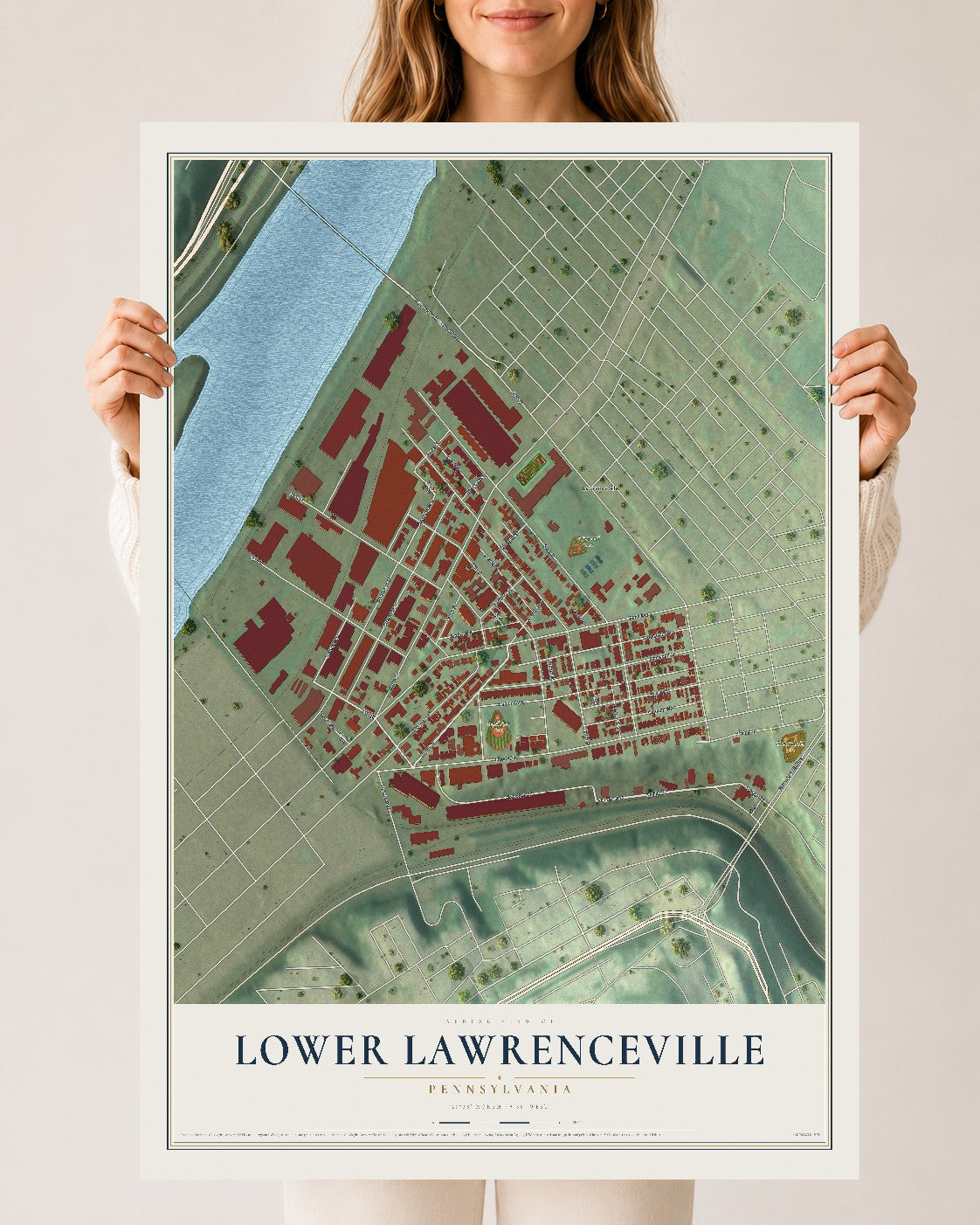Map of Lower Lawrenceville, Pennsylvania, 24 x 36 inch unframed archival matte print