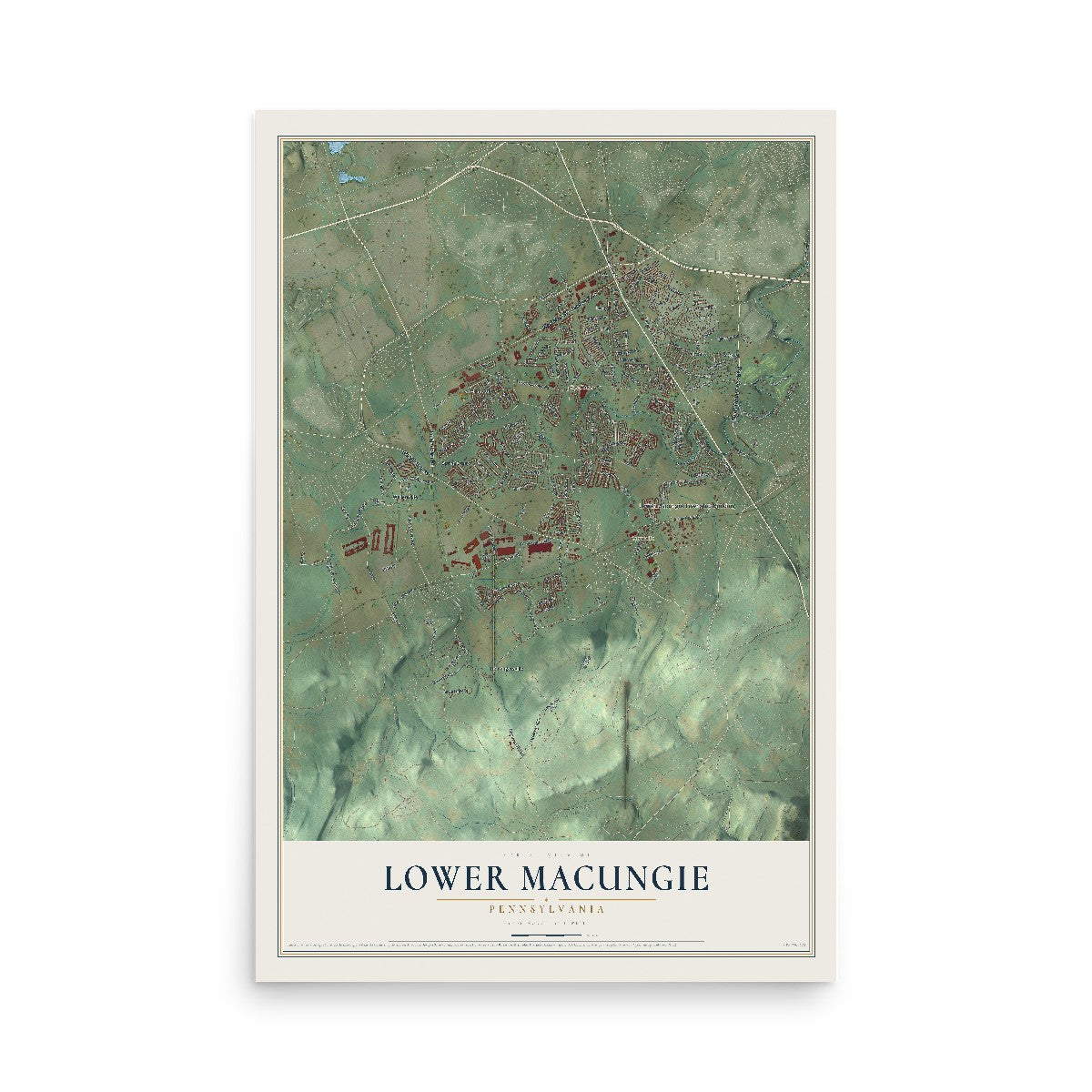 Map of Lower Macungie, Pennsylvania, 12 x 18 inch unframed archival matte print
