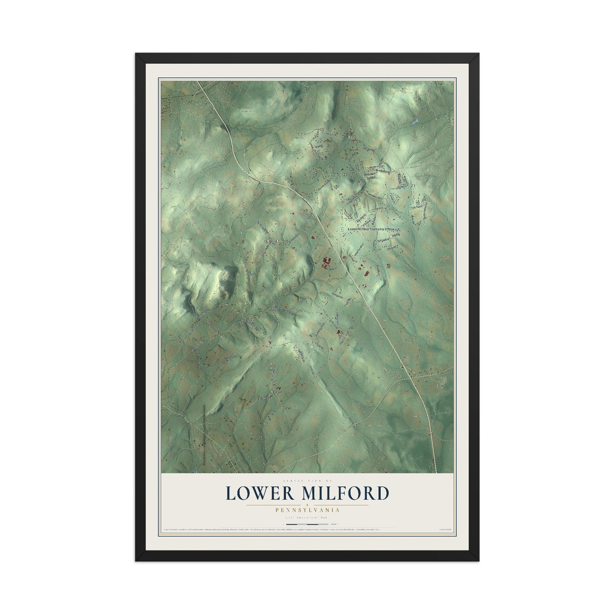 Map of Lower Milford, Pennsylvania, 12 x 18 inch print in a black wood frame