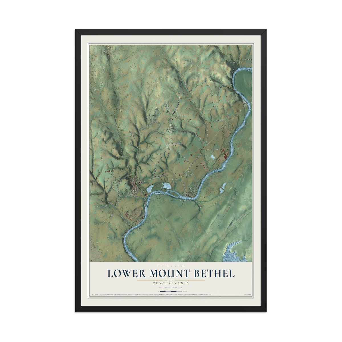 Map of Lower Mount Bethel, Pennsylvania, 12 x 18 inch print in a black wood frame