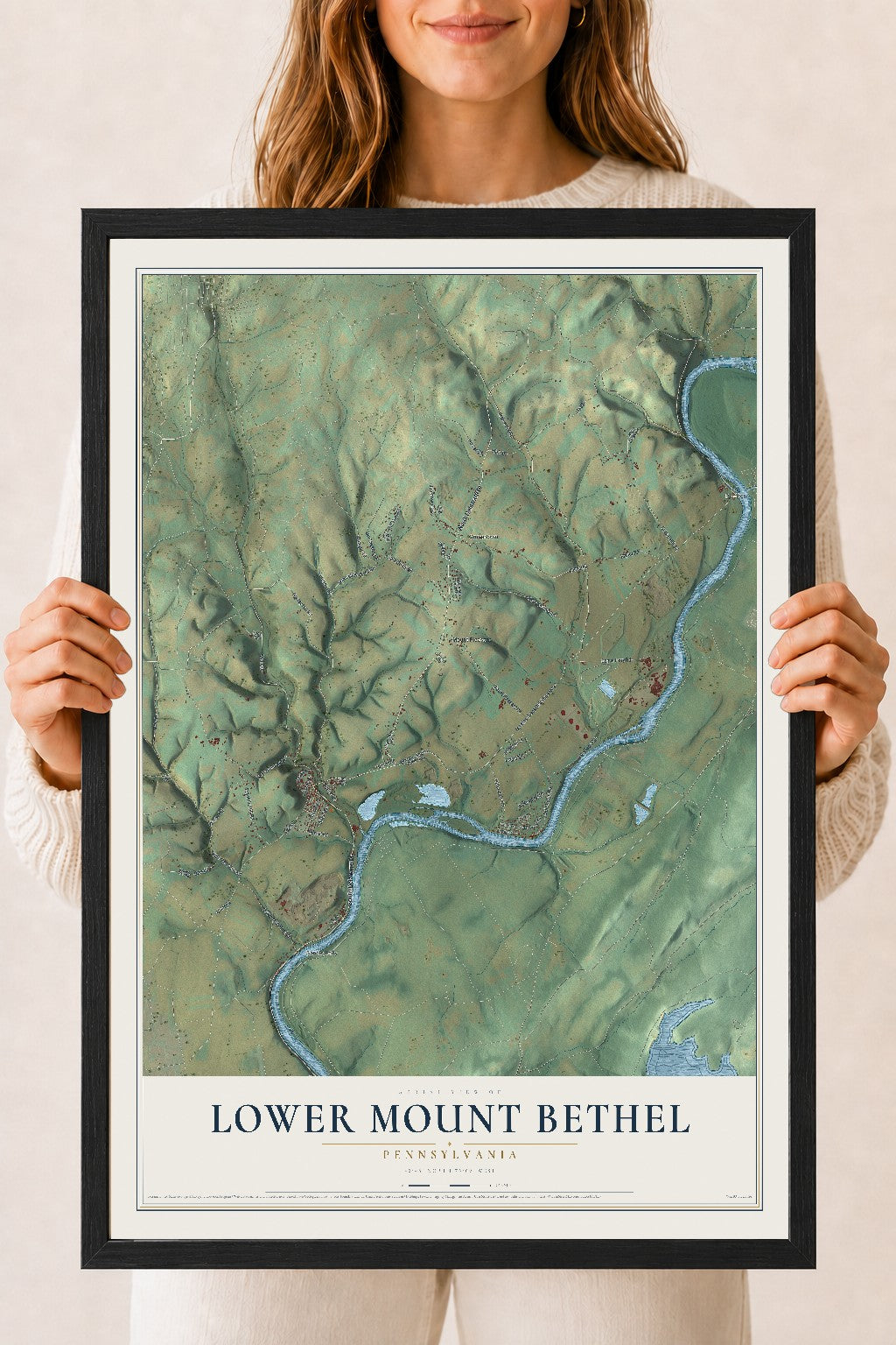 Map of Lower Mount Bethel, Pennsylvania, 18 x 24 inch print in a black wood frame