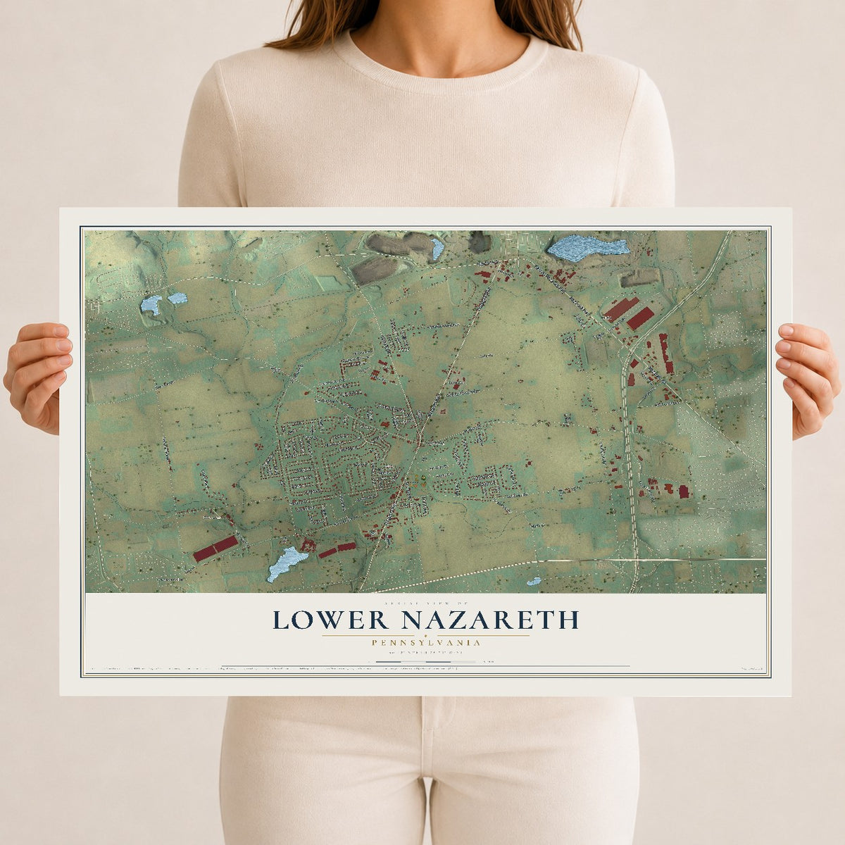 Map of Lower Nazareth, Pennsylvania, 12 x 18 inch unframed archival matte print