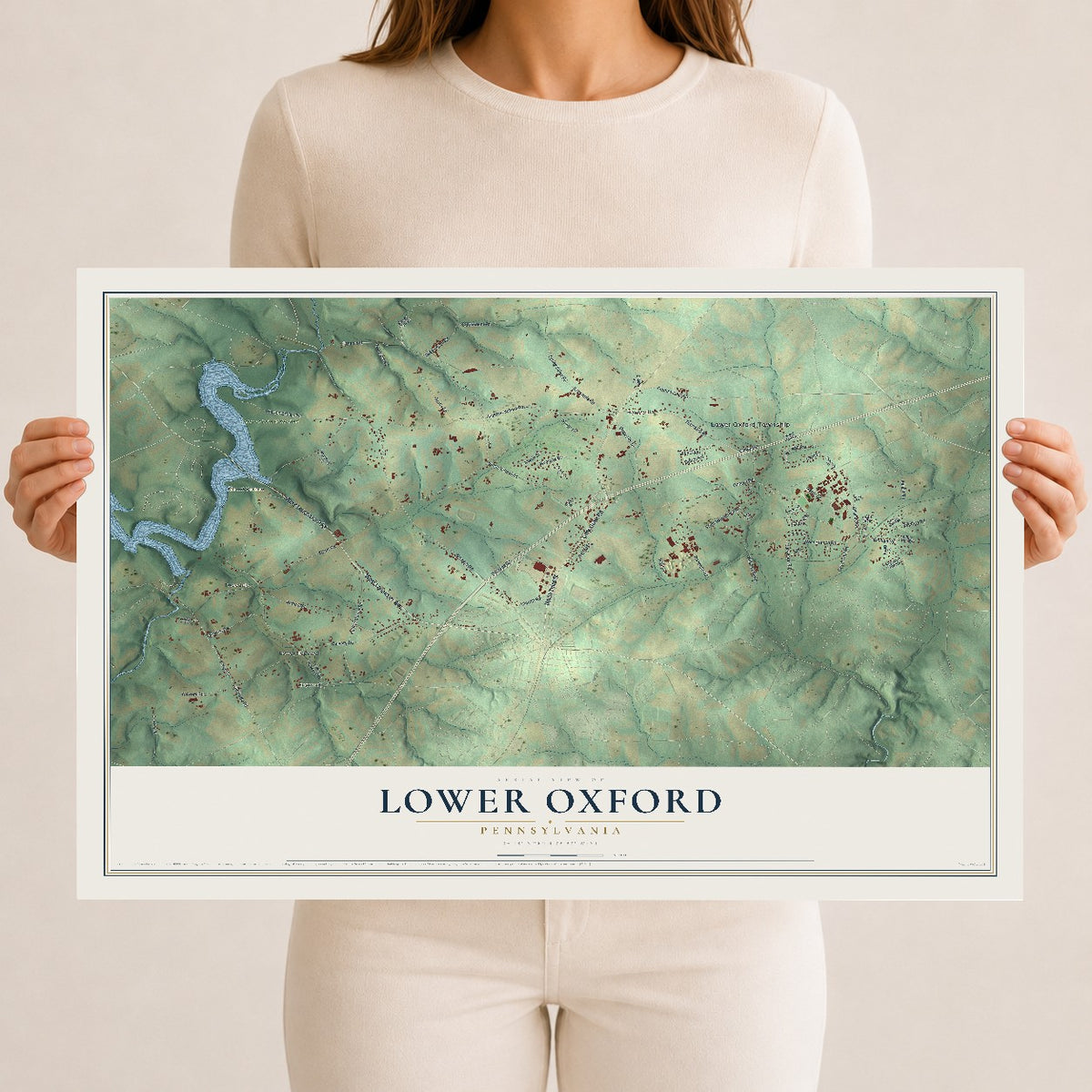 Map of Lower Oxford, Pennsylvania, 12 x 18 inch unframed archival matte print