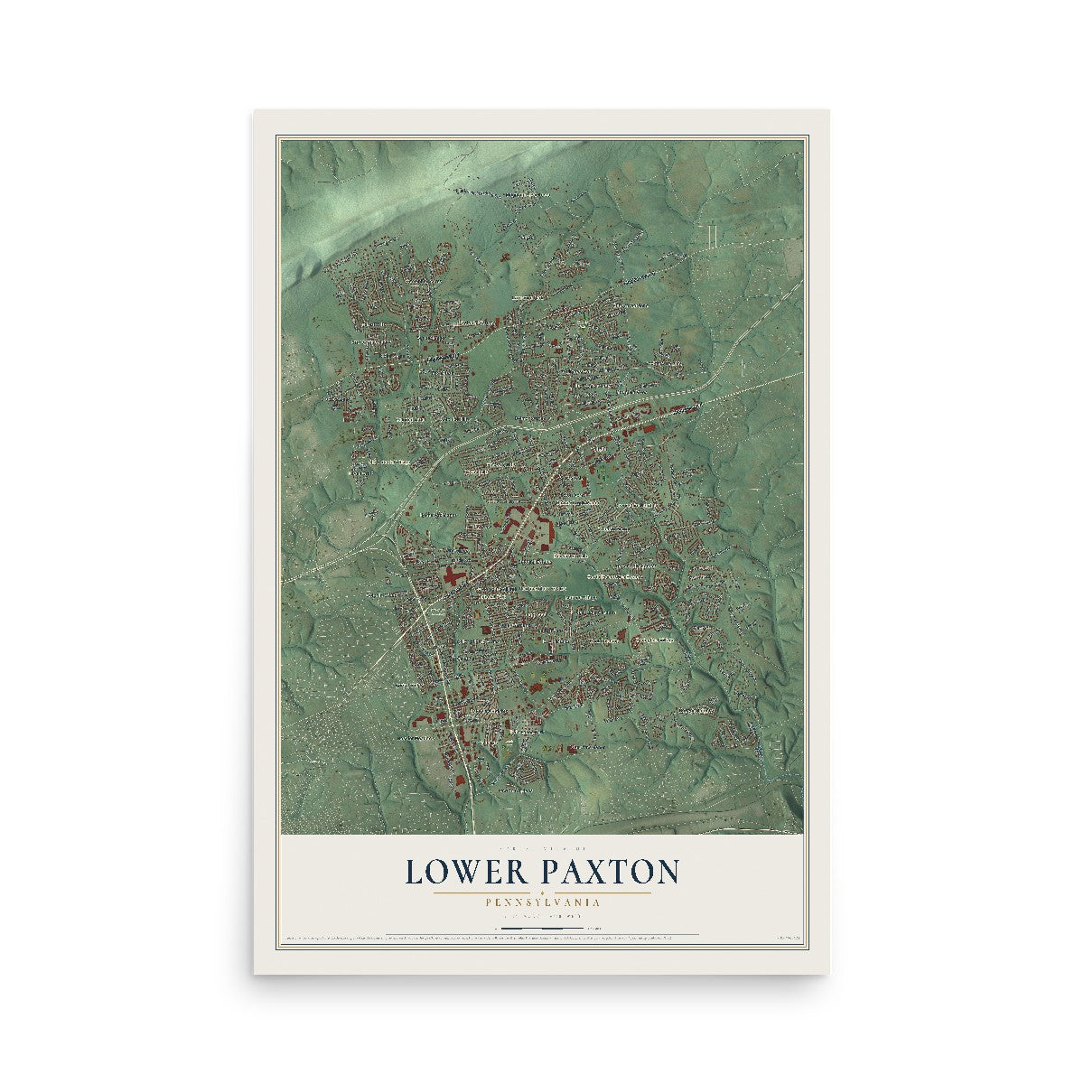 Map of Lower Paxton, Pennsylvania, 12 x 18 inch unframed archival matte print