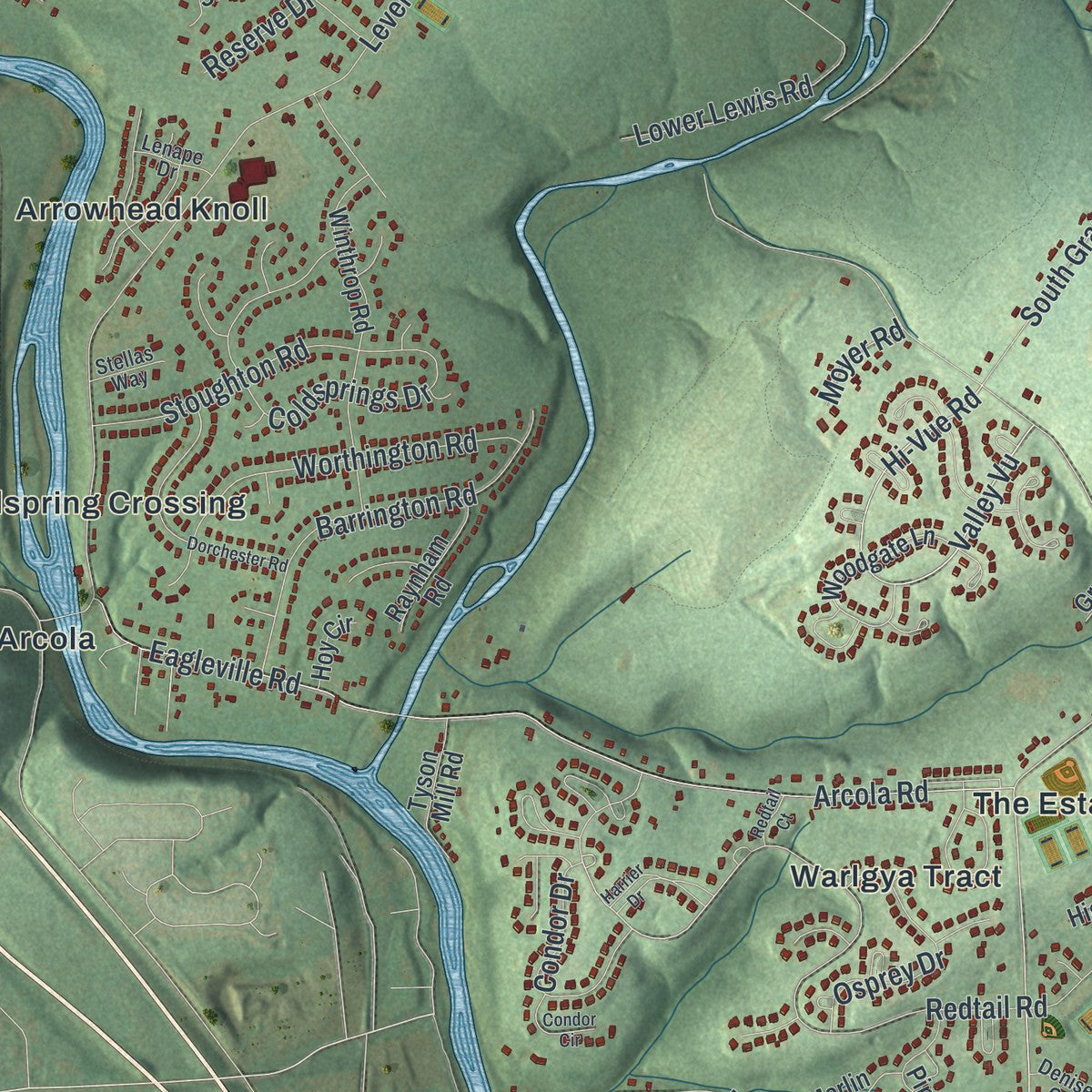 Second close-up of the map of Lower Providence, Pennsylvania print showing more streets and buildings