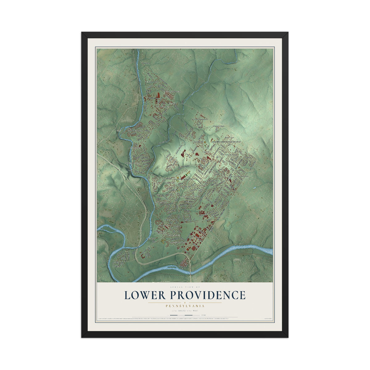 Map of Lower Providence, Pennsylvania, 12 x 18 inch print in a black wood frame
