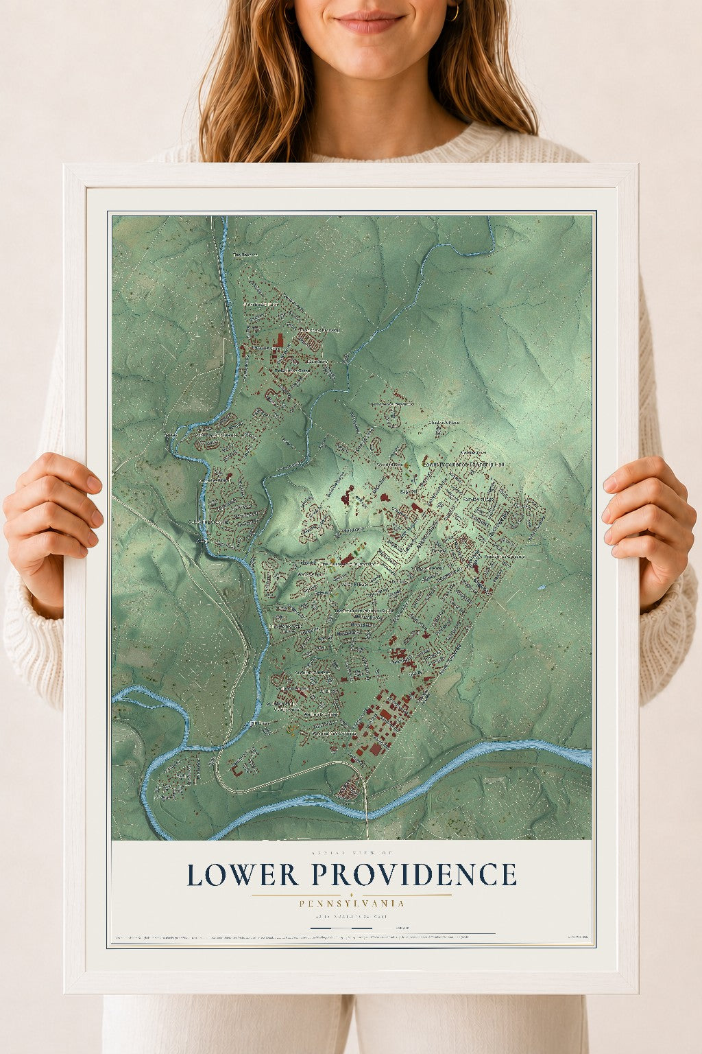 Map of Lower Providence, Pennsylvania, 18 x 24 inch print in a white wood frame