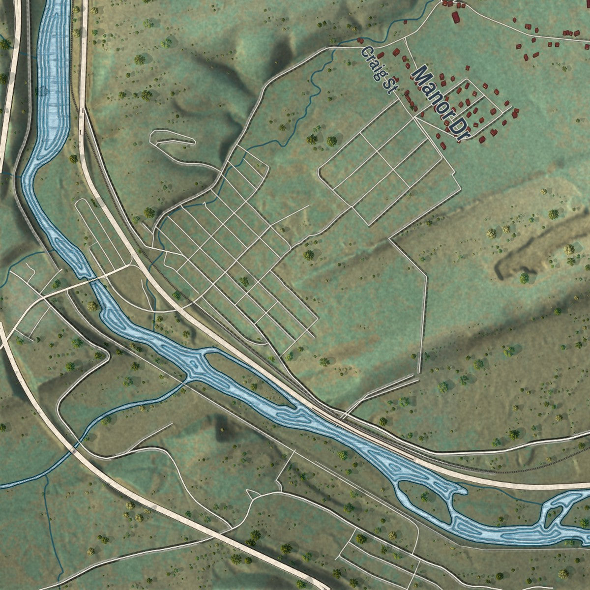 Close-up of the map of Lower Towamensing, Pennsylvania print showing street and building detail