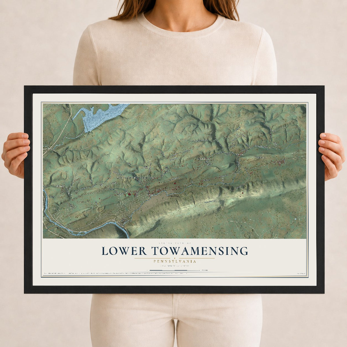 Map of Lower Towamensing, Pennsylvania, 12 x 18 inch print in a black wood frame