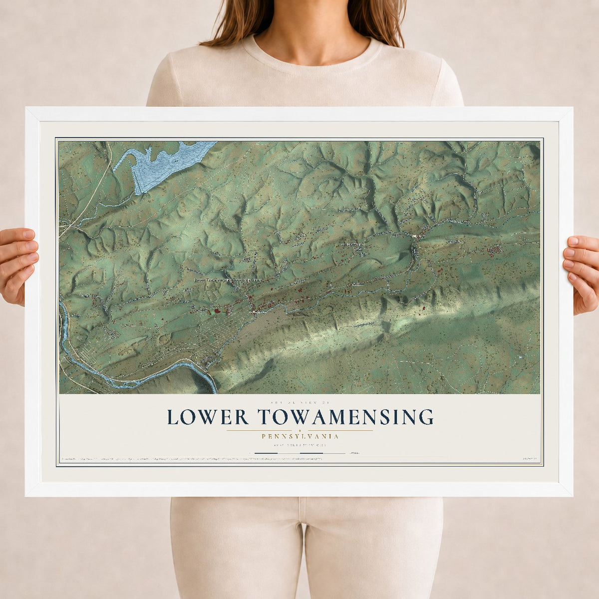 Map of Lower Towamensing, Pennsylvania, 18 x 24 inch print in a white wood frame