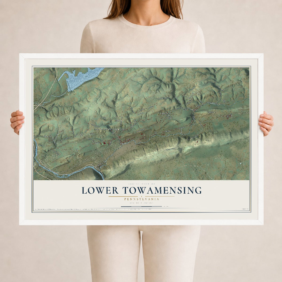 Map of Lower Towamensing, Pennsylvania, 24 x 36 inch print in a white wood frame