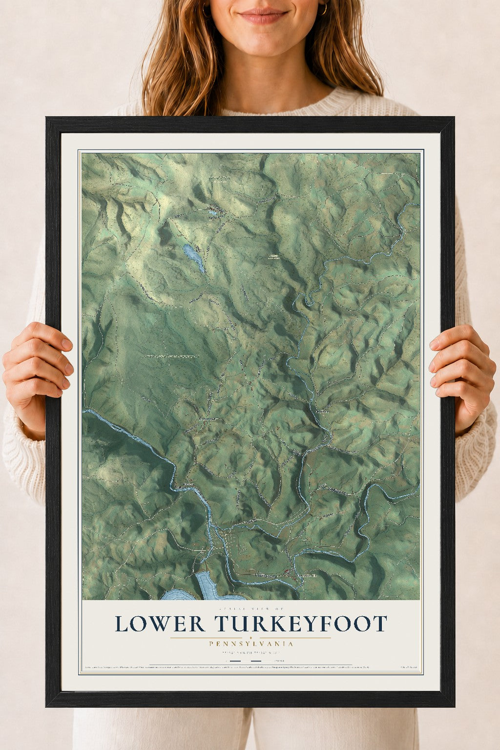 Map of Lower Turkeyfoot, Pennsylvania, 18 x 24 inch print in a black wood frame
