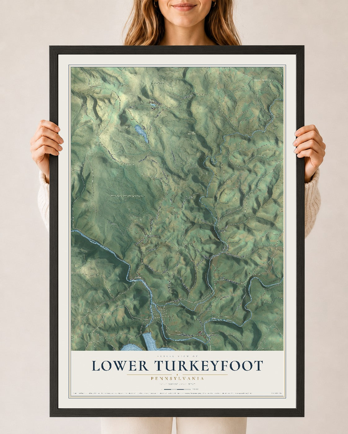 Map of Lower Turkeyfoot, Pennsylvania, 24 x 36 inch print in a black wood frame