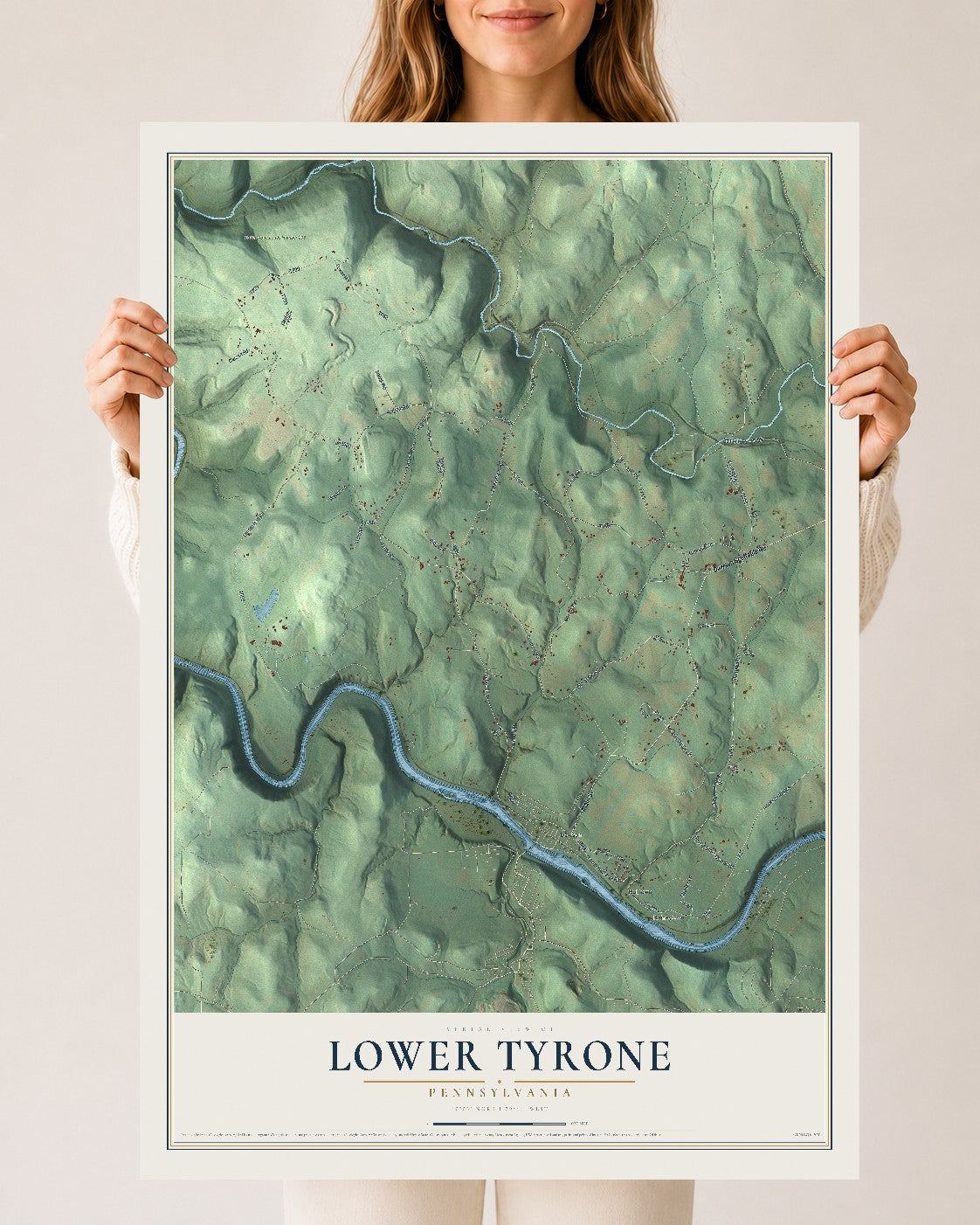 Map of Lower Tyrone, Pennsylvania, 24 x 36 inch unframed archival matte print