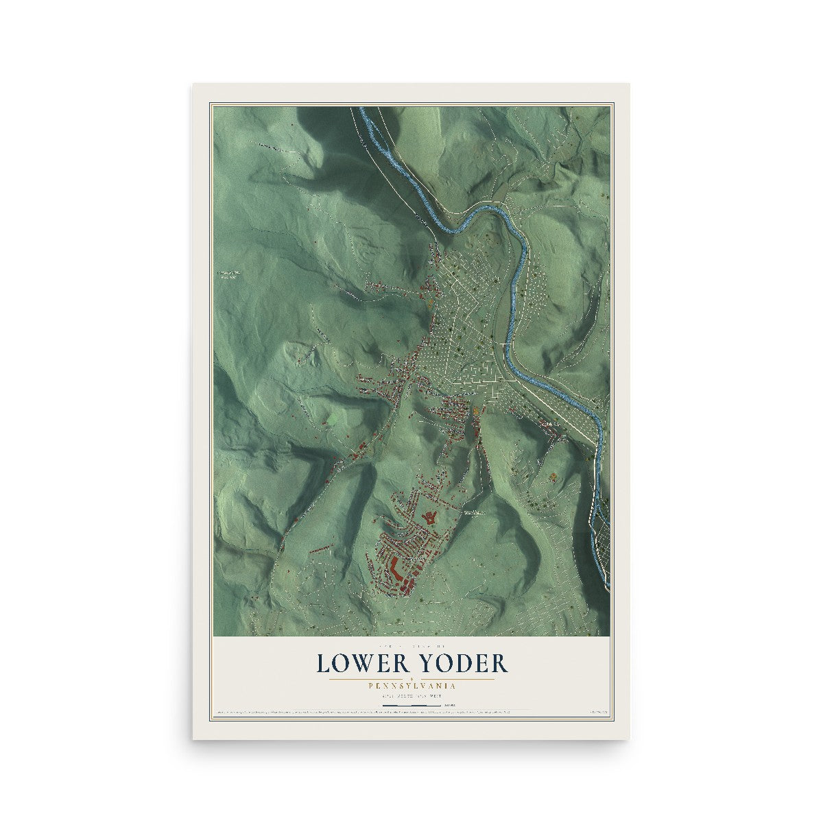 Map of Lower Yoder, Pennsylvania, 12 x 18 inch unframed archival matte print