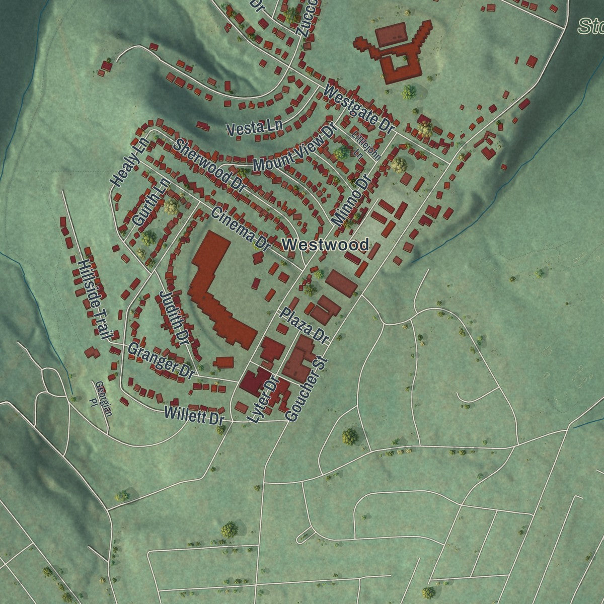 Second close-up of the map of Lower Yoder, Pennsylvania print showing more streets and buildings