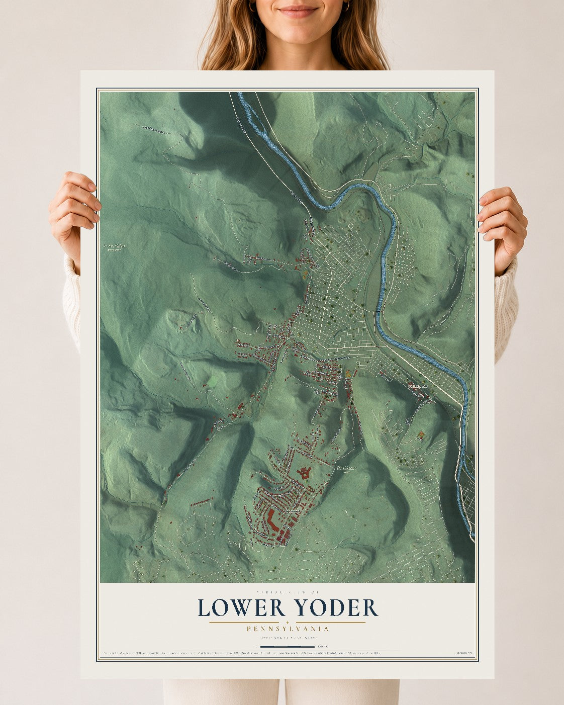 Map of Lower Yoder, Pennsylvania, 24 x 36 inch unframed archival matte print