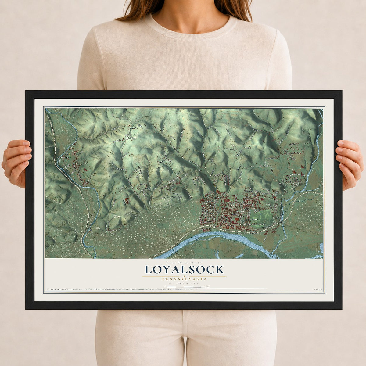 Map of Loyalsock, Pennsylvania, 12 x 18 inch print in a black wood frame