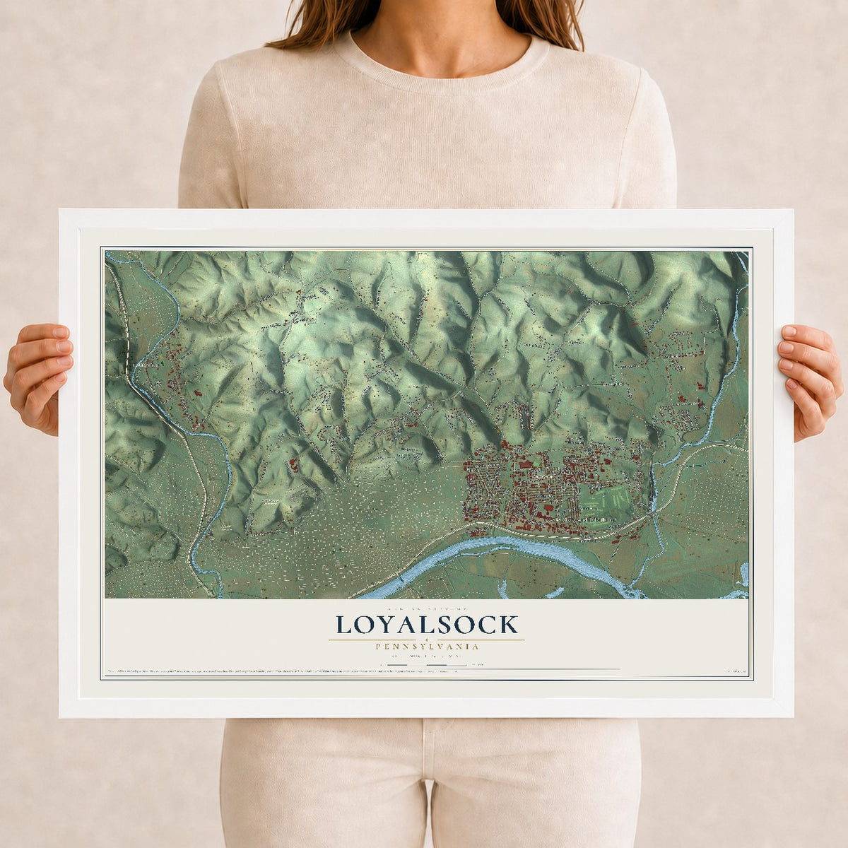 Map of Loyalsock, Pennsylvania, 12 x 18 inch print in a white wood frame