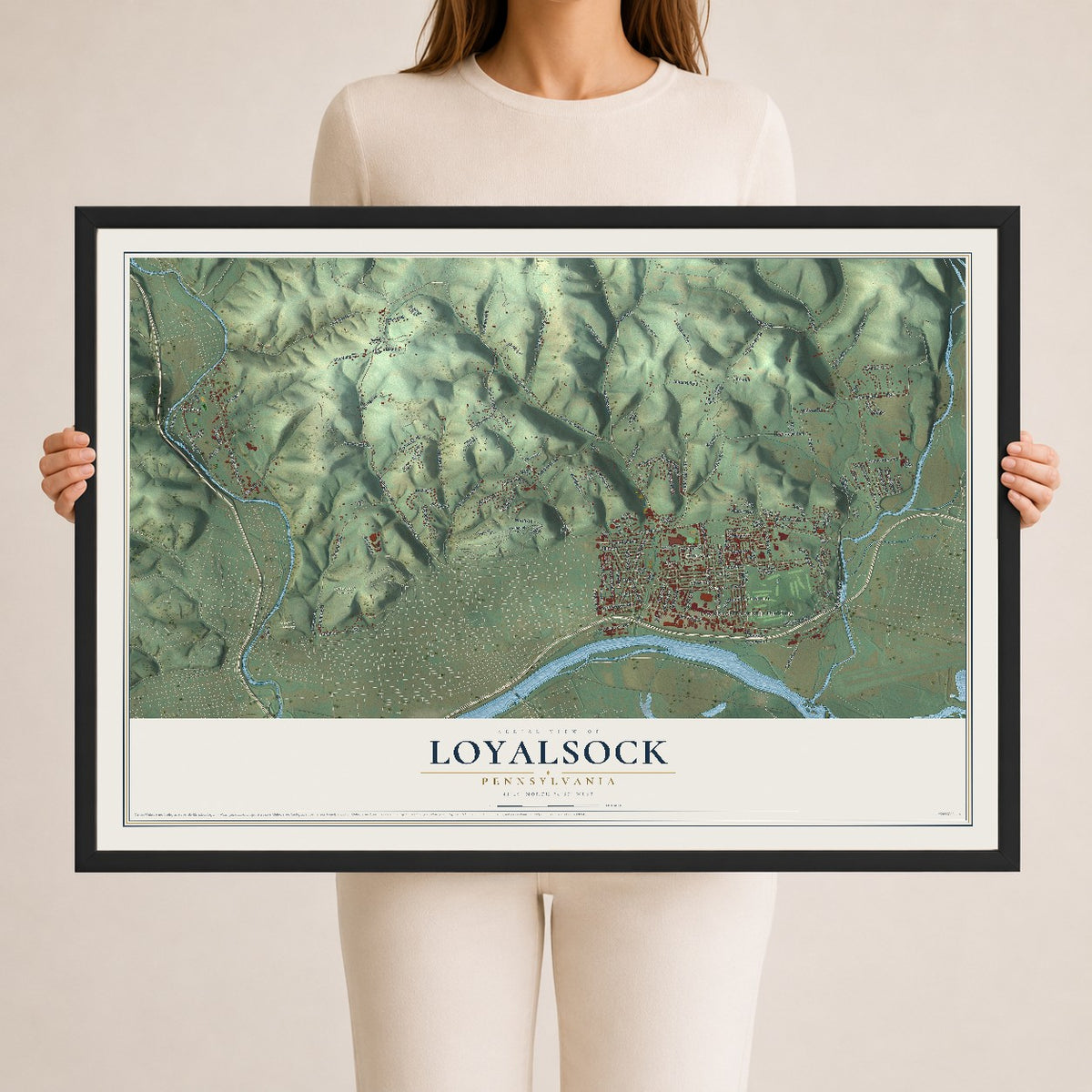 Map of Loyalsock, Pennsylvania, 24 x 36 inch print in a black wood frame