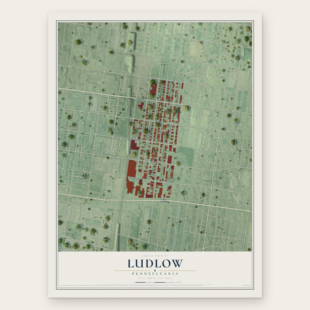 Ludlow, Pennsylvania map print, the full design