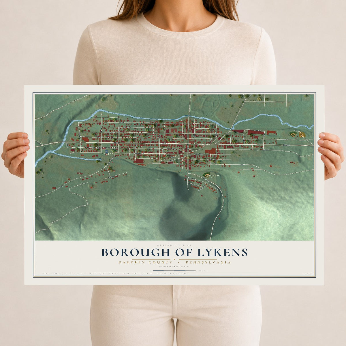Map of the Borough of Lykens, Dauphin County, Pennsylvania, 12 x 18 inch unframed archival matte print