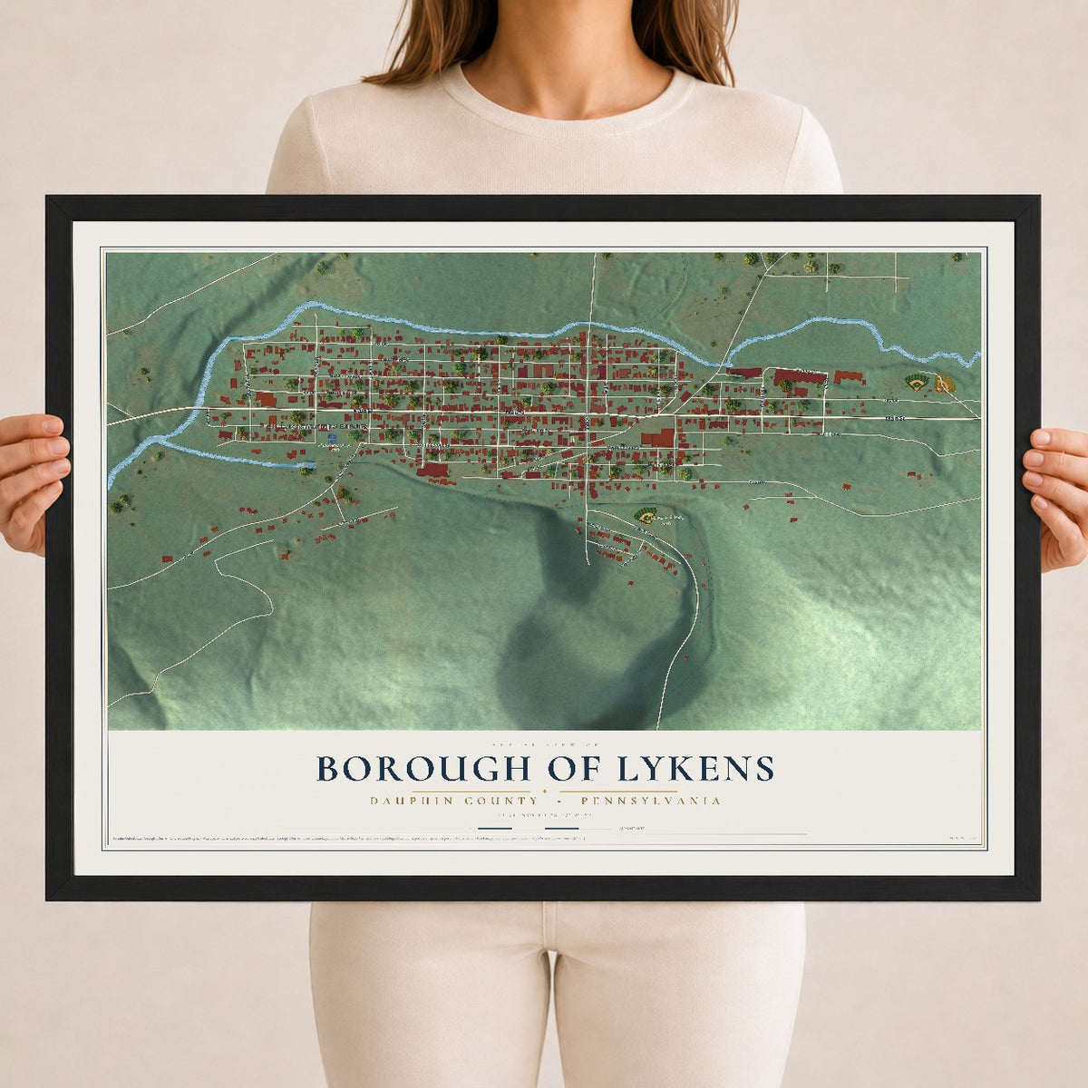 Map of the Borough of Lykens, Dauphin County, Pennsylvania, 18 x 24 inch print in a black wood frame